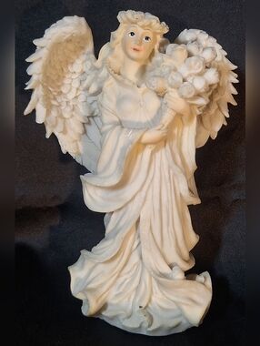 White Angel with Bouquet Figurine-Resin